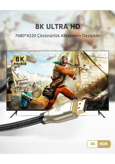 Ugreen 8k 60hz 4k 144hz V1.4 Displayport Görüntü Ve Ses Aktarım Kablosu 1 M, 60842