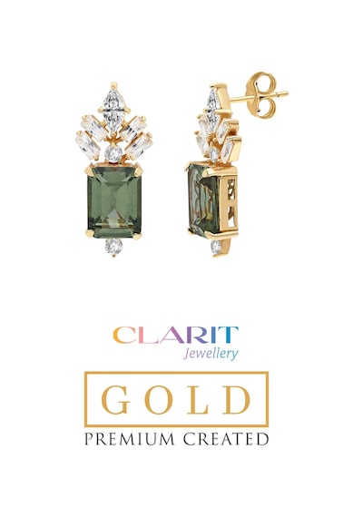 Created Tourmaline Taşlı Zümrüt Kesim 14 Ayar Sarı Altın Küpe Çok Renkli