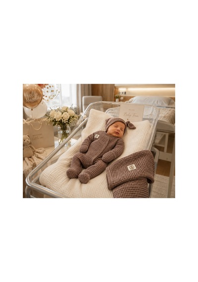 By Murat Baby Waffle Dokulu 5 Parça Yenidoğan Bebek Hastane Çıkışı Seti kahverengi