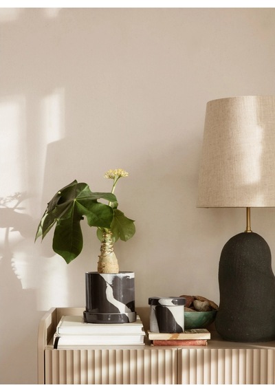 Ferm Living Inlay Mermer Desenli Saklama Kabı Koyu Kahverengi