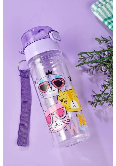 Meow Suluk 500 Ml - Çocuk Suluk, Matara, Pipetli Suluk, Askılı Suluk Kedili Suluk Miyav Suluk