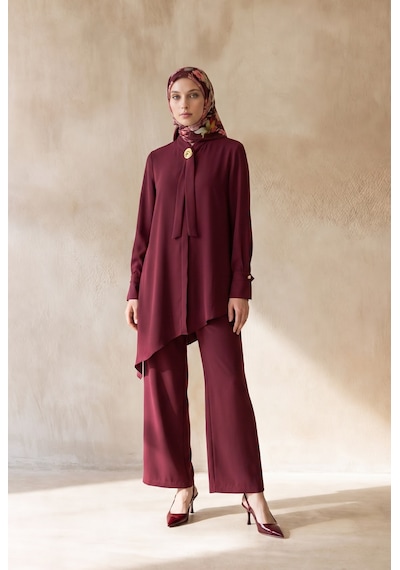 Avenna Asimetrik Kesim Bağlama Detaylı Tunik Geniş Paça Pantolon İkili Takım Bordo 26ka610 Avenna Asimetrik Kesim Bağlama Detaylı Tunik Geniş Paça Pantolon İkili Takım Bordo 26ka610