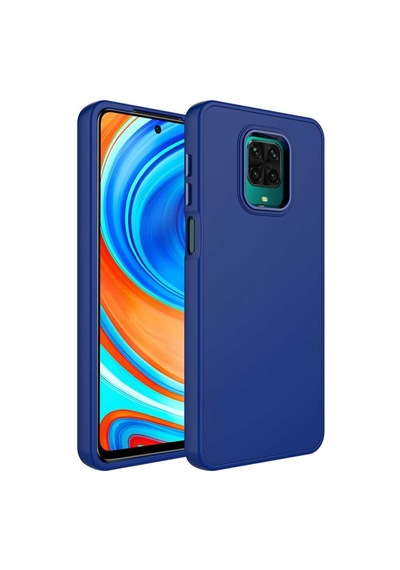 Xiaomi Redmi Note 9s Kılıf Metal Çerçeve Ve Buton Tasarımlı Silikon Zore Luna Kapak Lacivert