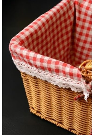 Kapaklı Rattan Vintage Dantelli Dikdörtgen Piknik Sepeti -9t14 U/6 000 Açık Krem