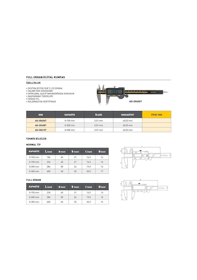 Fett 0-150mm Asimeto Full Ekran Dijital Kumpas As-306067