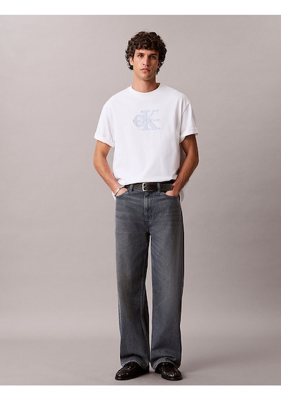 Calvin Klein Lv04rf819g Elevated Monologo Erkek Tişört Beyaz