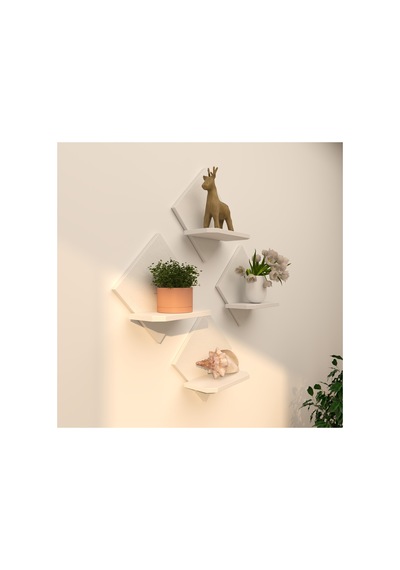 4'lü Raf Çiçeklik Seti 34x34 Cm Duvar Rafı Beyaz Ceviz Doğal Ahşap Siyah Beyaz