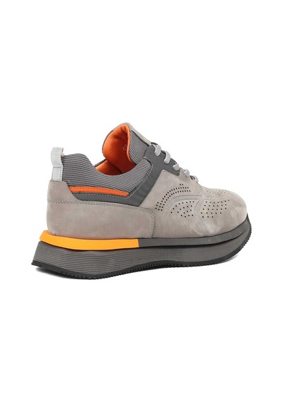 Erkek Gri Kalın Tabanlı Nubuk Deri Sneaker