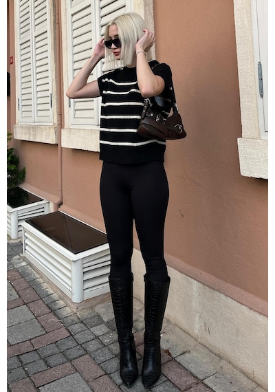 Madmext Siyah Çizgili Triko Süveter Mg2159