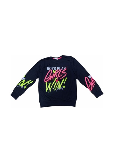 İrem Çocuk Giyim Kız Çocuk Girl Win Yazı Desenli Lacivert Renk Sweatshirt Lacivert
