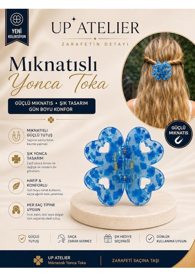 Mıknatıs Kemik Yonca Toka 6cm Mavi