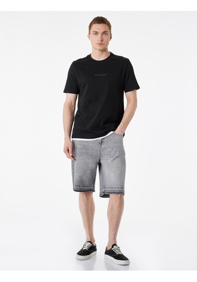Koton Normal Bel Pamuklu Pis Paça Straight Fit Bermuda Jean Şort Gri 6sam40376nd