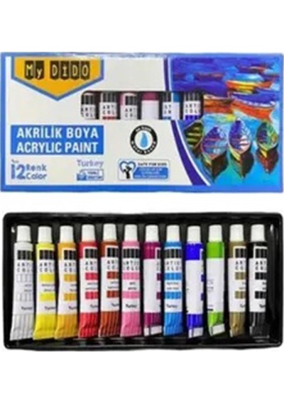 Mini Şövale 25x35 2 Li Tuval Mydido 12 Renk Akrilik Boya Başlangıç Seti Fırça Palet Ponpon Su Kabı Masaüstü Sanatsal