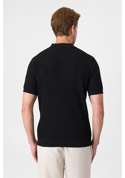Back And Bond Regular Fit Siyah Düğmesiz Polo Yaka Triko Tişört