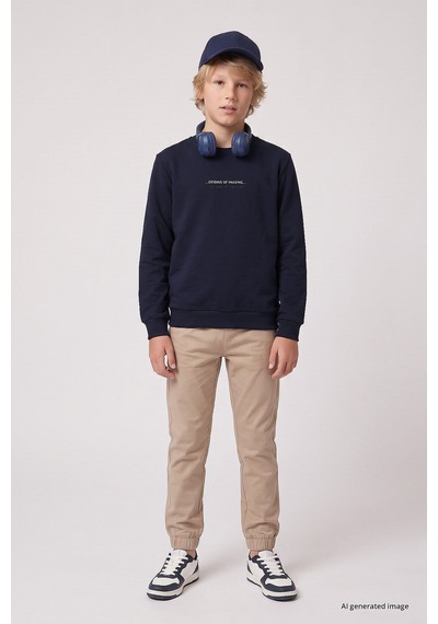 Lacivert Standart Fit Baskılı O Yaka Erkek Çocuk Sweatshirt - 11322