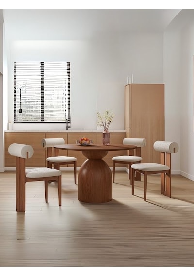 Elera İskandinav Doğal Ahşap Mutfak Masası 120x120 Ceviz