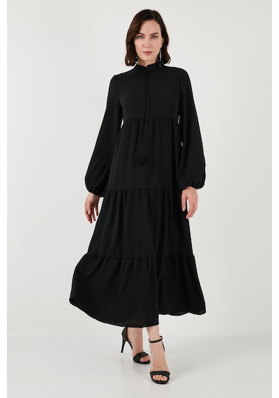 Lela Modest Regular Fit Dik Yaka Uzun Bayan Elbise 611El545 Siyah