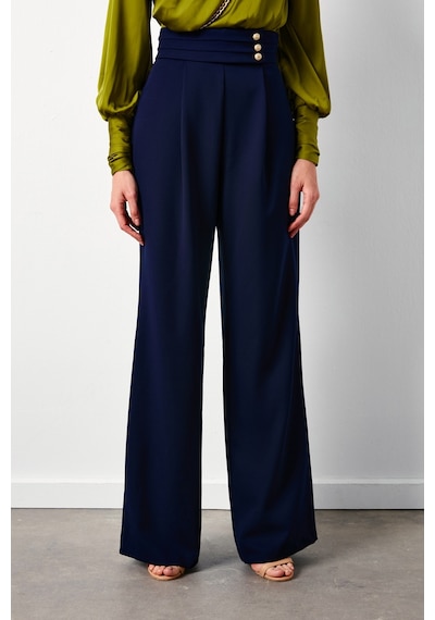 Sateen Bel Detaylı Pantolon - Lacivert-134350 Lacivert
