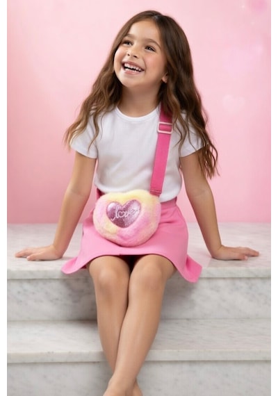 Mollycrush Love Nakışlı Kız Çocuk Pembe Hediye Peluş Çanta Simli Kalp Ve Yazı Detaylı Pembe Renk Geçişli
