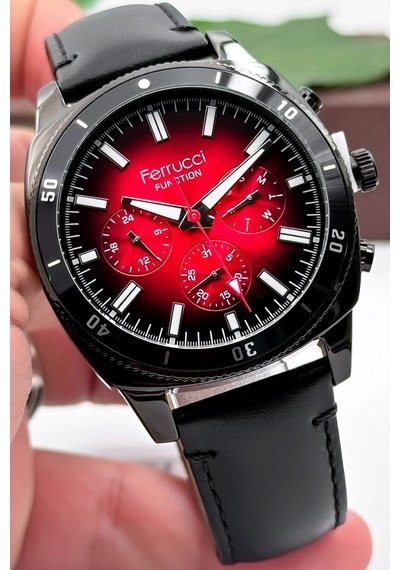 Ferrucci Siyah Renk Deri Kordon, Function Erkek Kol Saati+bileklik Zmfer159 Çok Renkli
