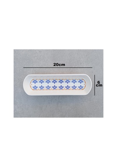 Ottoman 3 Adet Seramik Zeytinlik Oval Kayık Sunum Tabağı - 6x20cm Mavi