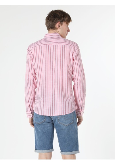 Colin's Slim Fit Çizgili Pembe Erkek Uzun Kol Gömlek CL1057795_Q1.V1_PIN Pembe