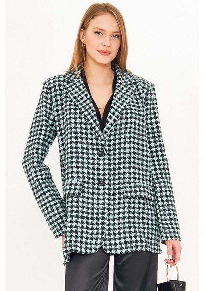 Armonika Kadın Mint Erkek Yaka Cep Kapaklı Vatkalı Oversize Ceket Arm-25k001060