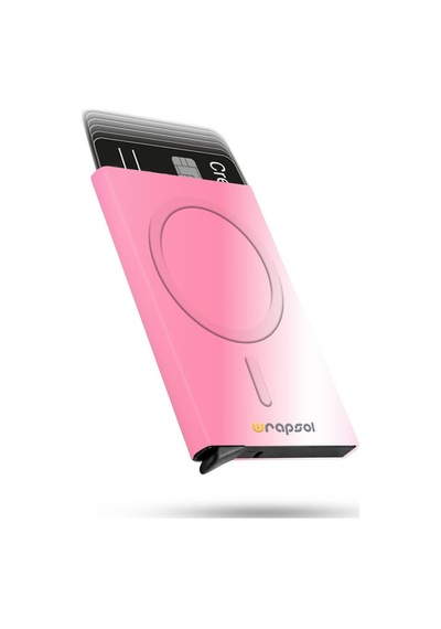 Wrapsol Magsafe Mekanizmalı Kartlık Rfid Korumalı Alüminyum Otomatik Kredi Kartlık Renkli Parlak Saks Mavi Metalik Pembe Metalik Pembe