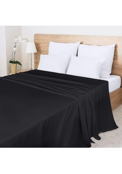 Battal Boy Düz Çarşaf Pamuklu Kumaş Lastiksiz Çarşaf 240x260 Siyah