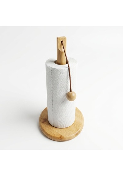 Doğal Bambu Bohem Top Tutacaklı Kağıt Havluluk - Dekoratif Ahşap Stand 30x14 Cm, Kahve Ve Bambu Renk Seçenekli, 1 Adet Doğal Diğer
