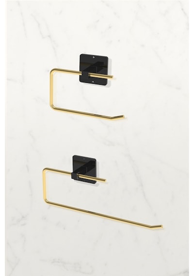 Karteya Yapışkanlı Paslanmaz Gold Rulo Havluluk Ve Wc Kağıtlık Banyo Mutfak 2'li Set Altın