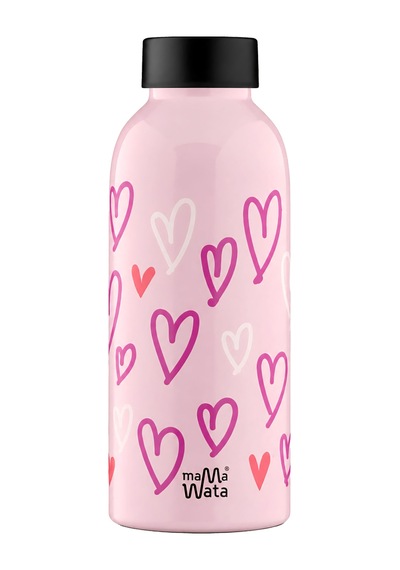 Mamawata Hearts Paslanmaz Çelik Termos Matara 470 Ml Sızdırmaz Yalıtımlı Suluk Açık Pembe