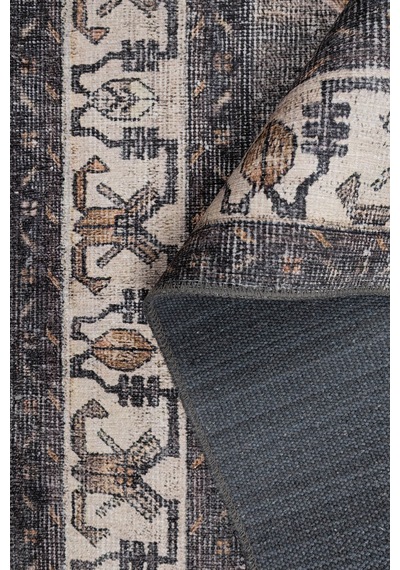 Artloop Stonart Klasik Eskitme Vintage Desenli Otantik Yıkanabilir Kahverengi/siyah Şönil Halı Al 438 Kahverengi-siyah