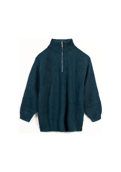 Fermuarlı Triko Kazak Petrol