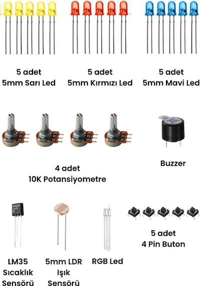 Arduino Uno 124 Parça Süper Başlangıç Seti Malzeme Kutulu