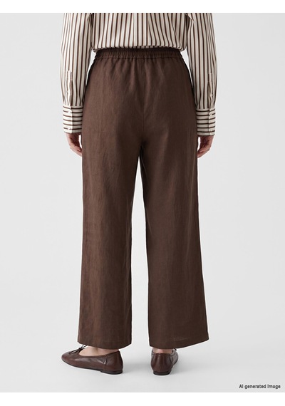 Lcw Modest Kahverengi Beli Lastikli Kadın %100 Keten Pantolon