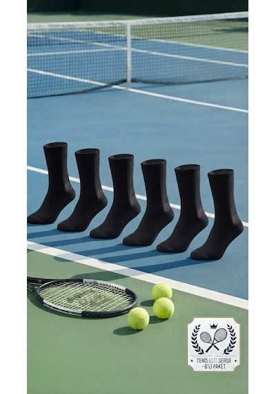 Km Collections 6 Çift Pamuklu Tenis Çorap Unisex Siyah