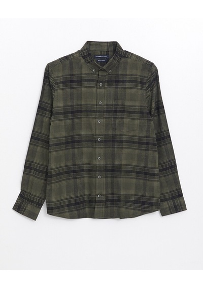 Lcwaıkıkı Classic Haki Regular Fit Uzun Kollu Ekose Poplin Erkek Gömlek