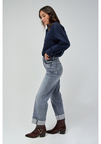 Salsa Jeans Gri Kadın Eskitme Denim Pantolon 21008610-faith Straight