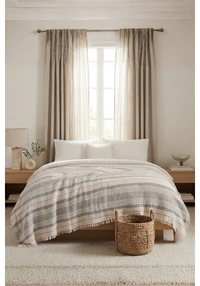 Natura Soft Ekru 4 Kat Müslin Çift Kişilik Yatak Örtüsü 220x230 Cm %100 Pamuk Çok Amaçlı Koltuk Örtüsü Ve Tv Battaniyesi Açık Gri