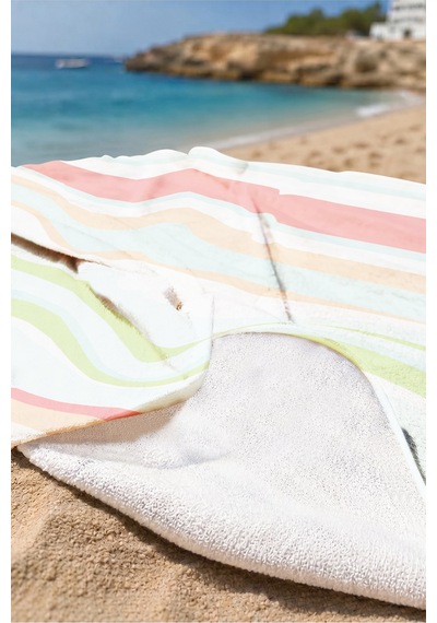 Çizgili Pastel Renkli Mikrofiber Plaj Havlusu - Akdeniz Stil Havuz Deniz Banyo Sahil Örtüsü Berrak Porselen