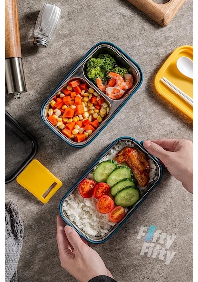 Vagonlife İki Kat Üç Bölme Paslanmaz Çelik Bento Lunch ffbl50002 1400 ML