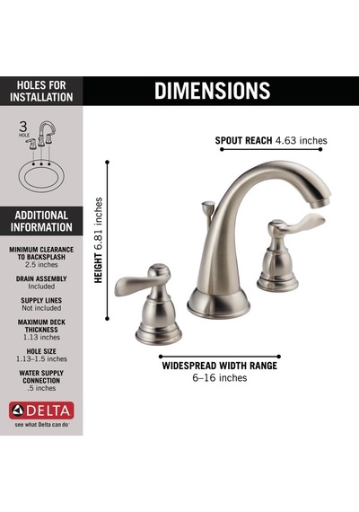 Delta Windemere B3596lf-ss İki Kulplu Breitgefaechert Banyo Musluğu, Paslanmaz Çelik Gri - Gümüş