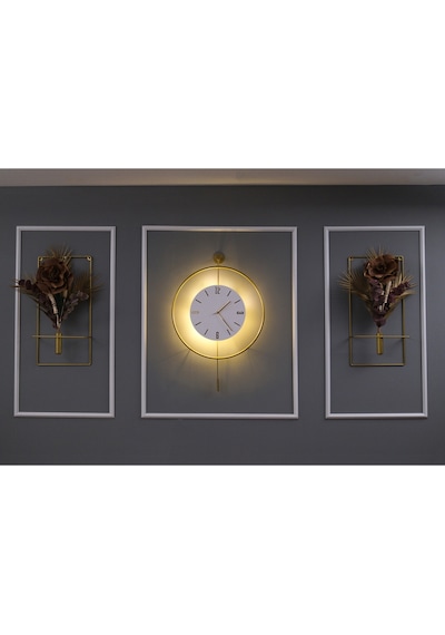 Büyük Boy 5'li Gold Kristal Elegante Set Kablo Gerektirmeyen Seri - Modern Duvar Saati Gold