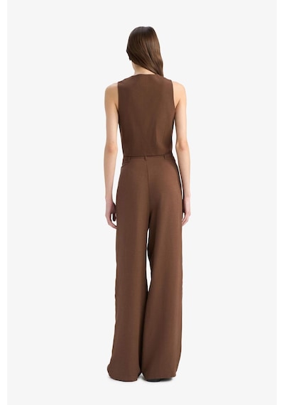DeFacto Wide Leg Fermuarlı Normal Bel Standart Boy Geniş Paça Keten Karışımlı Palazzo Pantolon E6210AX25SPBN254