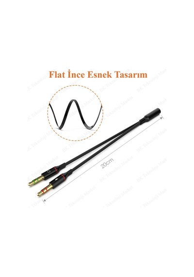 Kulaklık Mikrofon Birleştirici Kablo 3.5Mm Dişi To 2X3.5Mm Erkek