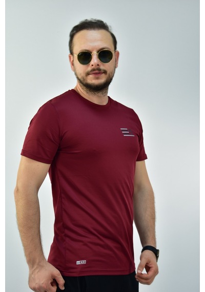 Escetic Erkek Bordo Gri Slim Fit T-Shirt-3288 Bordo