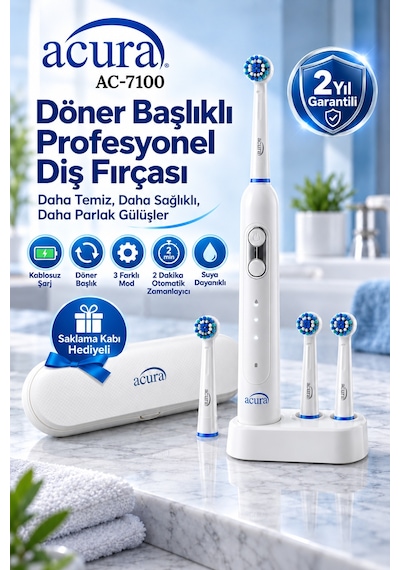 Acura Ac-7100 Döner Başlıklı Profesyonel Şarjlı Diş Fırçası