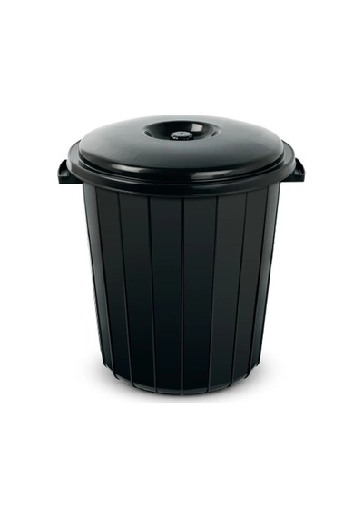 Kapaklı Siyah Plastik Çöp Kovası 50 L 41x50 Cm Siyah