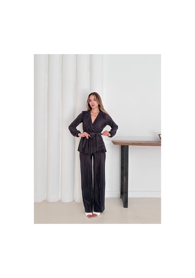 Unika Boutique Antrasit Krovave Pliseli Takım Gümüş